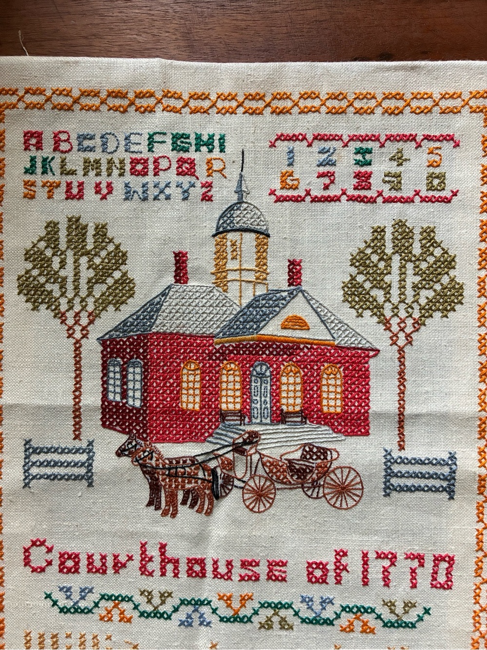 Red Courthouse Embroidered Wall Art — Unbranded